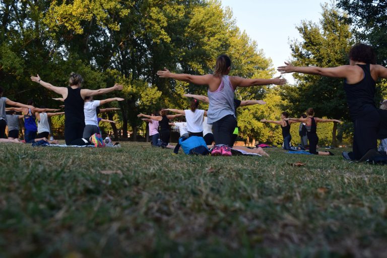 Yoga class outdoors